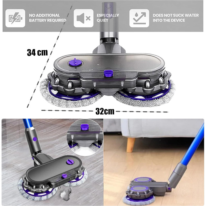 Насадка Italdos 3-в-1 для пилососів Dyson V7 V8 V10 V11 V15: миття, полірування, 4 мікрофібрових серветок, бак для води