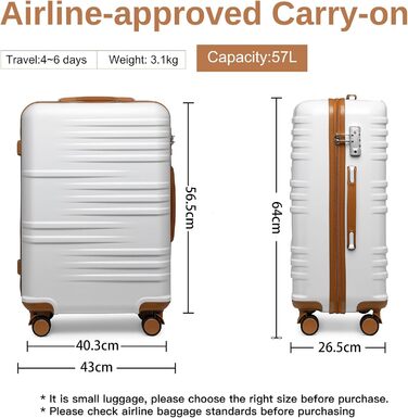 Чемодан British Traveller для ручної поклажі, середній, 64 x 43 x 26.5 см, з TSA-замком, ABS+PC, 24'+28' (білий)