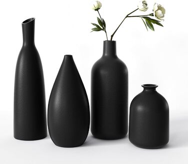 Ceramic Vase Set for Pampas Grass - 2pcs White (Large & Medium) - Modern Donut Style Matte Finish Decor for Home, Table, Shelf, Wedding & Party