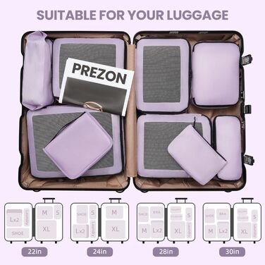 Органайзери для валізи Prezon, набір 10 шт, фіолетовий