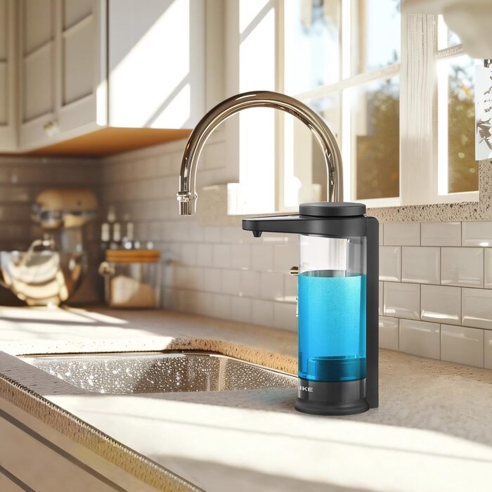 AIKE Automatic Soap Dispenser with Infrared Sensor 500ml, Black Wall-Mounted Automatic Soap Dispenser with USB Charging Function