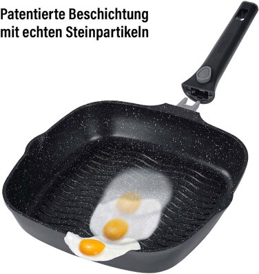 Сковорода гриль STONELINE Smart 28 см з антипригарним покриттям, алюмінієвий литий, зі знімною ручкою, для всіх плит (індукція), сіра