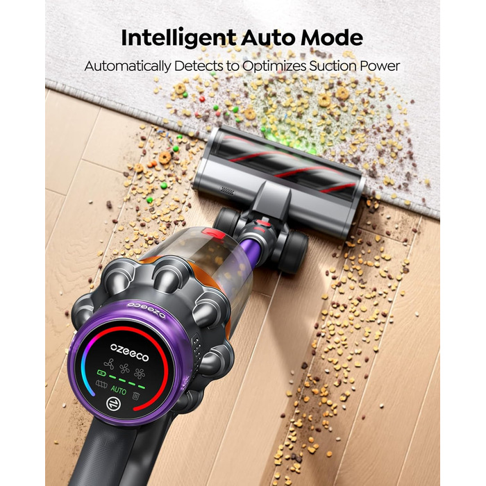 Бездротовий акумуляторний пилосос 550W, 45KPA, для дому, 60 хв роботи, з док-станцією, автоматичний режим, знімна батарея, сенсорний екран