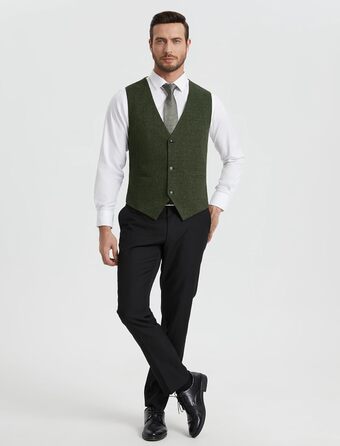 Жилет чоловічий HISDERN для весілля та офіційних заходів, Slim Fit, класичний дизайн, однотонний, з 3 кишенями, XL (Оливковий)