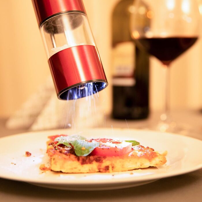 Електричні перечниці Relaxdays 2 шт. з LED-підсвіткою, стильні, з нержавіючої сталі, червоні