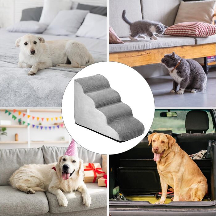 Сходинки для собак QWORK® - 4 сходинки, 74x40x52 см. Зручні та міцні сходи для домашніх тварин. Легко миються.