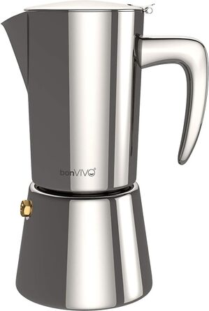 bonVIVO Induction Espresso Maker - Stainless Steel Coffee Maker with -Finish, Water Kettle & Filter - Moka Pot - Christmas Gifts for the Household (Chrome, 6 Cups - 300 ml)