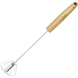 Snow Whisk Mixing Whisk Small Semi-Automatic Manual Snow Whisk for Baking at Home, Hand Mixer with Wooden Handle Beater Kitchen Whisk (6.5x37.5cm)