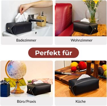Genuine Leather Cosmetic Tissue Box, Handcrafted, Made in Italy, Perfect for Living Room, Bathroom, Kitchens, and Office/Practice (Black)