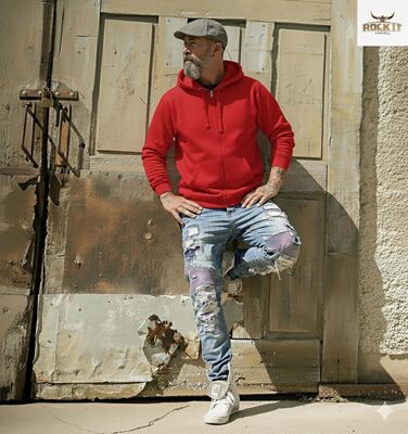 Світшот ROCK-IT з капюшоном Slim Fit для чоловіків, теплий худі на блискавці, ровненький, з флісовою підкладкою, [S-3XL], чорний, червоний, зелений, темно-синій, темно-сірий, сірий (XXL, червоний)