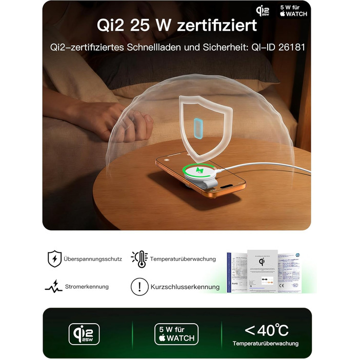 Бездротова зарядка 2-в-1 Qi2 25W для iPhone 17e/17/16/15/14/13/12/Air, Apple Watch, AirPods Pro/4/3/2 + Блок живлення 30W (Біла)