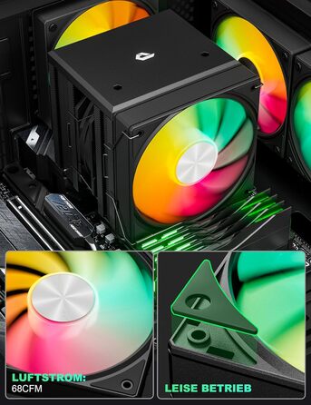 upHere Система охолодження CPU з RGB підсвічуванням, Dual Tower, 6 теплових трубок, 120мм вентилятор, сумісна з AMD AM4/AM5 та Intel 2011/2066