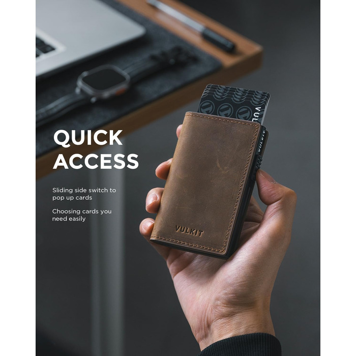 VULKIT Картхолдер Pop-Up RFID Захист Шкіряний Гаманець для 11 Карт та Грошей Crazy Horse Espresso