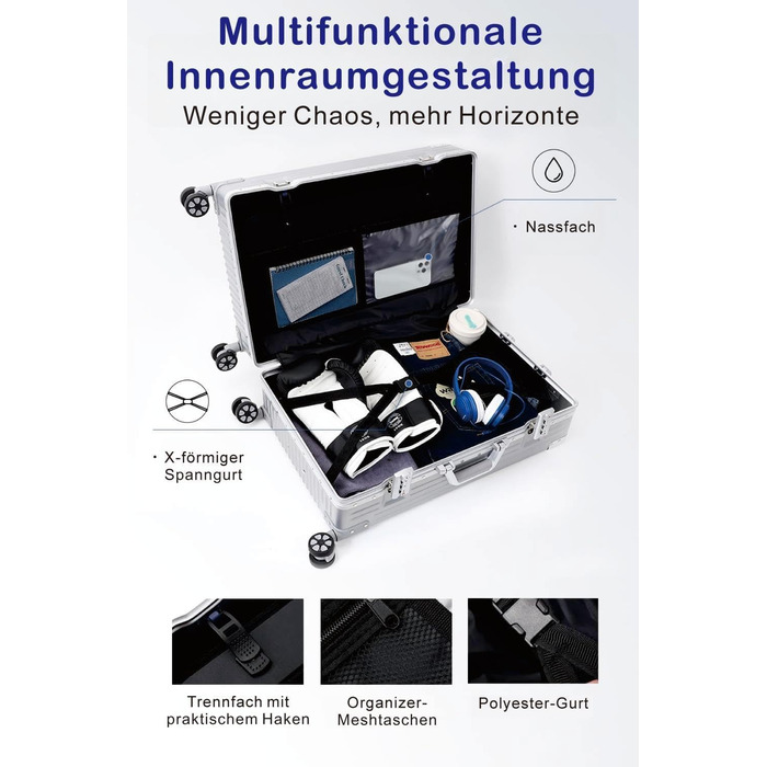 Чемодан-валіза ручної об'єм Yuweijie з алюмінієвим каркасом та полікарбонатом, 55 см, 35 л