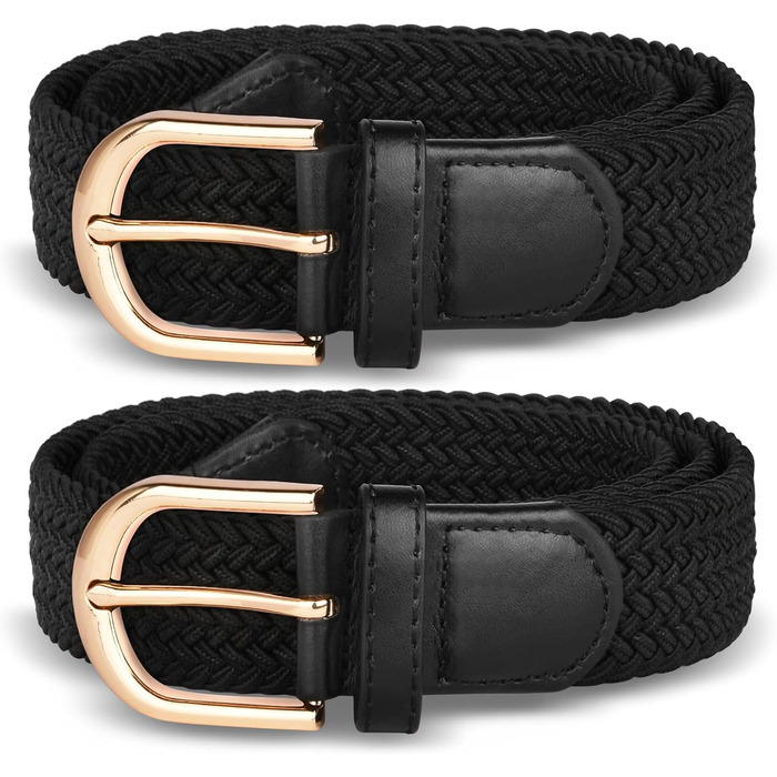 Жіночий та чоловічий тканинний ремінь Flintronic з еластичною плетенкою, ширина 3.3 см, довжина 107 см (для обхвату талії 76-115 см), колір: чорний + золото