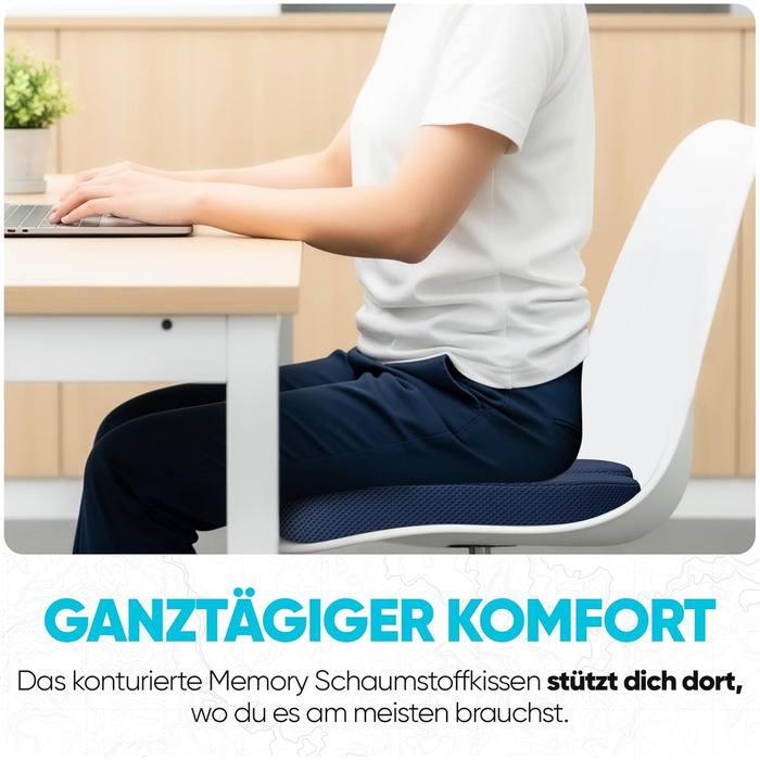 Крісло-подушка FORTEM: м'яке сидіння з memory foam для офісного, ігрового та автомобільного крісла. Знімна наволочка, великий розмір (блакитна сітка)