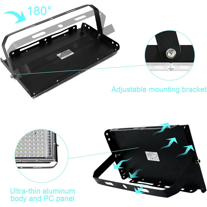 BOSITE LED прожектор для вулиці 100 Вт, 2 шт, холодне світло 6500K, 10000 Лм, IP65, водонепроникний світлодіодний ліхтар для двору, воріт, газону, гаража, стадіону, майданчика