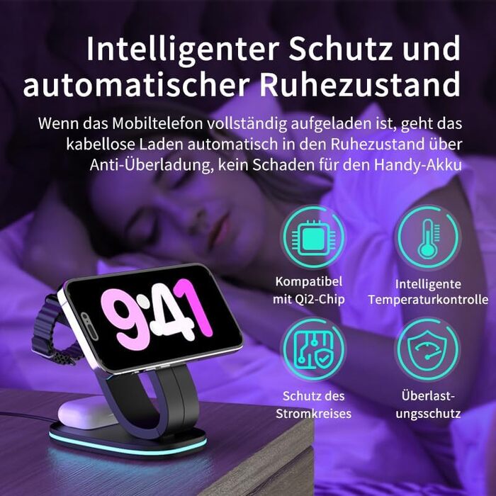 Зарядний станція Aimtel Schwanenhals 3-в-1 Qi2 MagSafe для Apple Watch, iPhone 17 Pro Max/17/16/15 та AirPods (30W, білий/чорний)