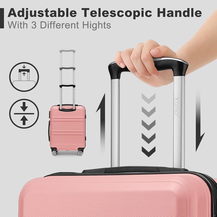 KONO Валіза-Тролей середнього розміру 24 дюйми, ABS, з TSA-замком, 4 колеса, 65×44×25.5 см, Кремово-білий (Набір 3 шт.)