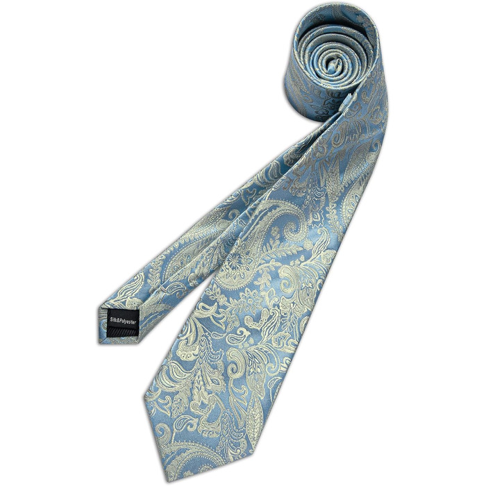 Чоловіча краватка DiBanGu з шовку, візерунок павлина та квіти, комплект: краватка, нагрудна хустинка, краваткова застібка, манжетні кнопки, класичний стиль, для весілля та свят (світло-золото-блакитний)