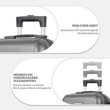 Великий валіз з ABS пластику на колесах, Trolley, валіз для подорожей з 4 колесами (360°), кодовий замок з 3 цифрами та телескопічний ручка з алюмінію (XL – 95л, Темно-сірий)
