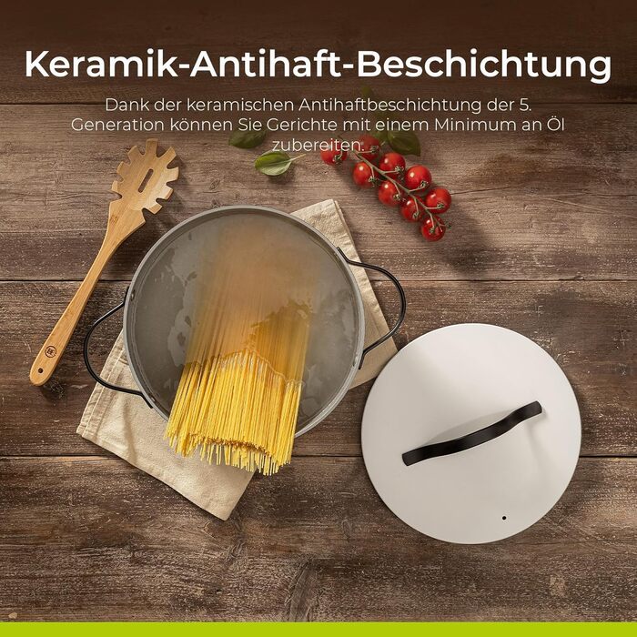 Каструля Be Living Essential з кришкою, 24 см, 7 л, з антипригарним покриттям Keramik Antihaft, для індукційних плит, без PTFE та PFOA, білий