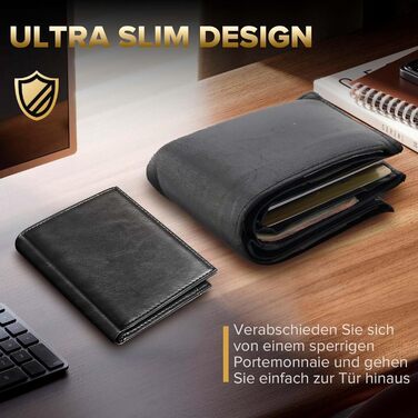 Чоловіче портмоне UNOSEKS з RFID захистом, Slim Wallet з відділенням для монет, картхолдер для кредитних карток (алюміній, карбон, чорний, S-A02)