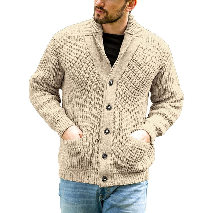 Чоловічий кардиган Runcati з грубого в'язання, великий розмір L, з коміром-шарфом, на ґудзиках, стильний пуловер, хакі