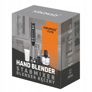 Погружний блендер KRUMAD 1200W з подрібнювачем, чорний