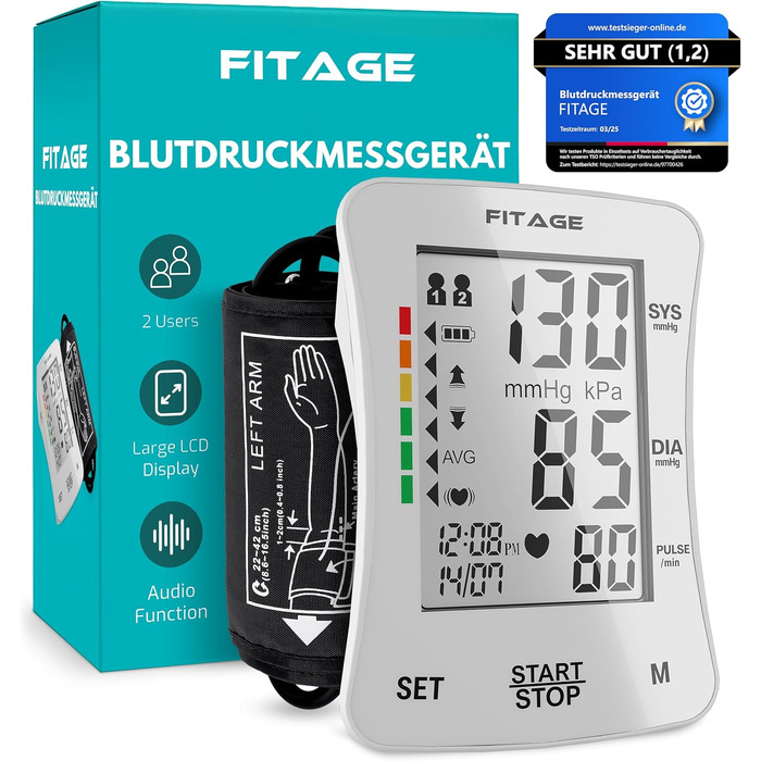 Цифровий тонометр на плече Oberarm Digital з вимірюванням пульсу та функцією пам'яті, контролем положення манжети для обхвату плеча 22-42 см, визначення аритмії