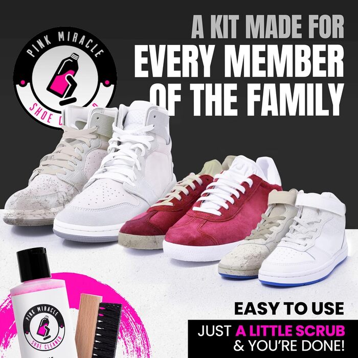 Pink Miracle Shoe Cleaner, Textile Cleaning Solution including Shoe Brush, suitable for Leather, White Fabrics, Nubuck Leather, Golf Shoes, Basketball Shoes, Boots, Sandals, Household and Car Seats, 227 g