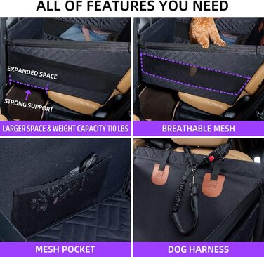 Автомобільний лежак для собак середніх порід, захисний чохол на заднє сидіння, автомобільна підстилка для собак, підходить для SUV та пікапів (чорний, S)