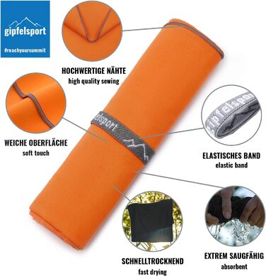 Набір мікрофібрових рушників Gipfelsport для сауни, фітнесу, спорту та пляжу. Розміри: S (80x40 см), M (110x50 см). Колір: помаранчевий