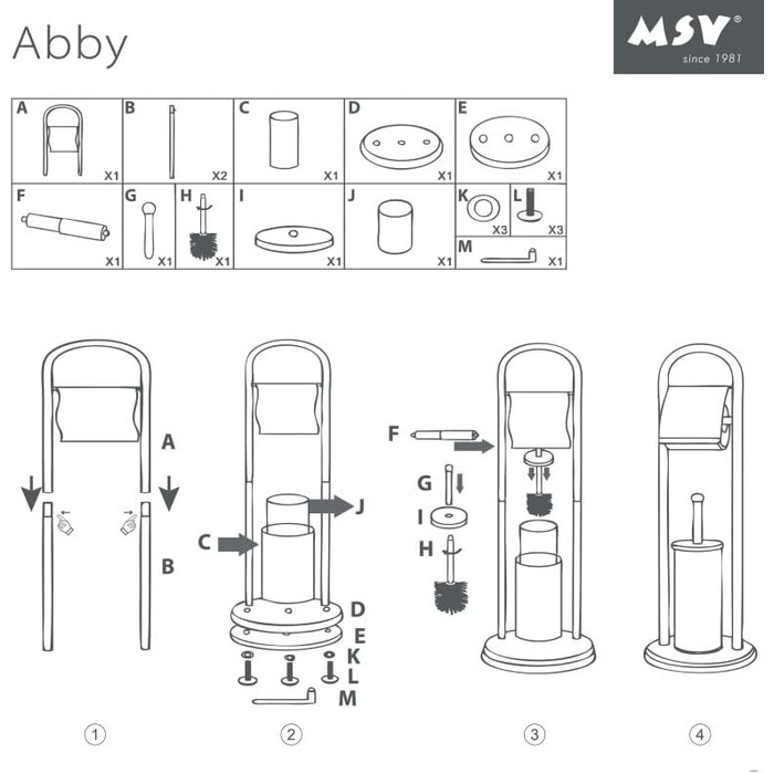 Набір для унітазу MSV Bad Serie Abby з висувним контейнером для щітки, чорний