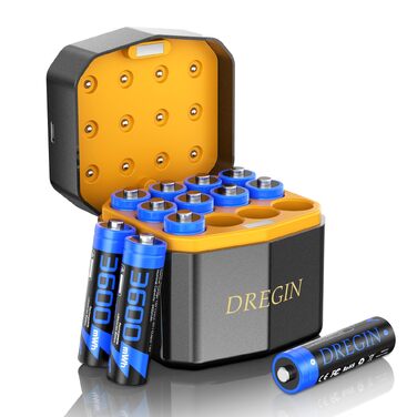 Набір акумуляторів AA Li-ion 1.5V 3600mWh (12 шт.) з зарядним пристроєм, висока ємність, 2000 циклів зарядки, синій