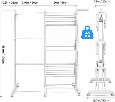 Турбо сушарка для білизни з колесами, сіра, 3 яруси, 2 в 1