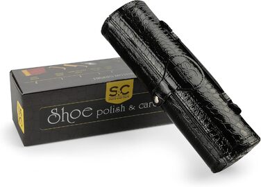 Stone & Clark 12-Piece Leather Shoe Cream & Care Set with Brown Wax, Shoe Brushes for Polishing, Compact Shoe Shine Kit with Horsehair Brushes & PU (Structured Black Kit)
