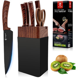 Набір ножів Weiclianhp 7 предметів з бруском, кухонний набір ножів з підставкою, високоякісний набір ножів з нержавіючої сталі, ергономічні ручки