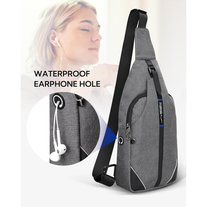 Сумка через плече WATERFLY Anti-Diebstahl для жінок та чоловіків, сіра (M)