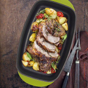 Relaxdays Green Roasting Pan with Glass Lid