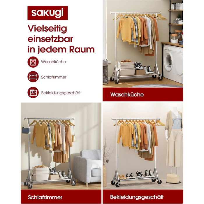 Стійка для одягу на колесах – міцна вішалка для одягу з металевої сітки, багатофункціональна стійка для гардеробу в спальню, пральню, магазин, 110 x 42 x 163.3 см, срібна