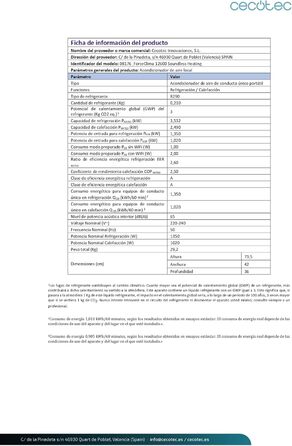 Мобільний кондиціонер Cecotec ForceClima 9000 BTU з тепловим насосом, охолодження до 25 м², Wi-Fi, пульт керування, LED-дисплей, 5 режимів, 2 швидкості, таймер