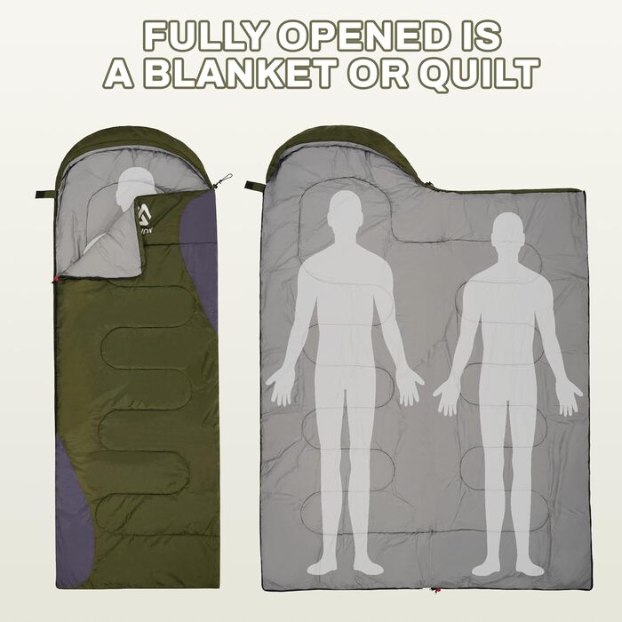 Спальний мішок Elevon для дорослих, підлітків та дітей, 3-4 сезони, водонепроникний, компактний, для кемпінгу та подорожей, зелений