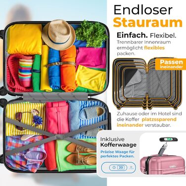 Набір валіз KESSER® з ABS-пластику (S-M-L-XL) з телескопічною ручкою, 4 колеса, ваги та бірка, рожевий