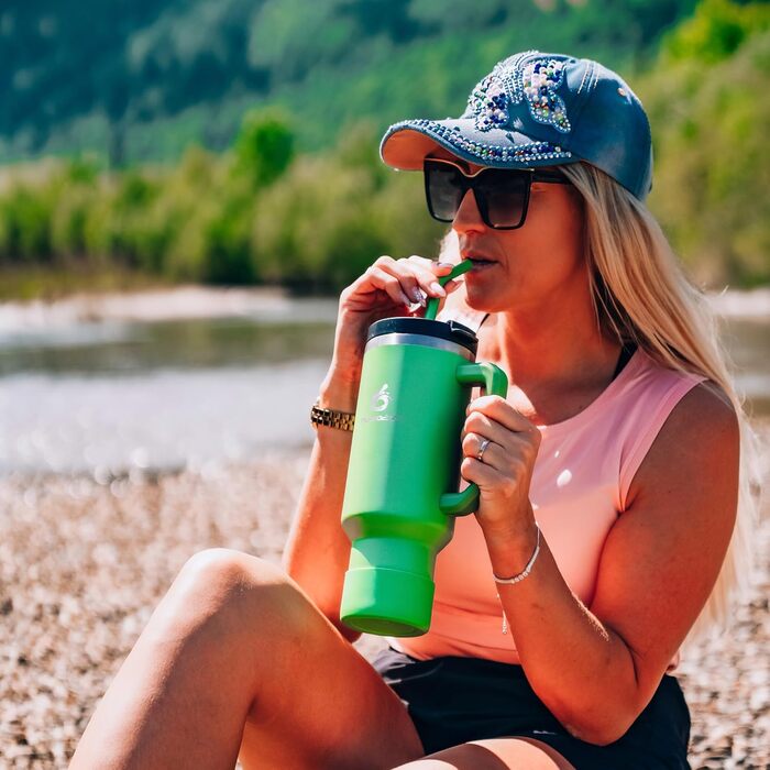 Термокружка Hydro2Go з трубочкою – BPA-free, придатна для миття в посудомийній машині, 10 год гаряче/12 год холодне, для приготування напоїв на винос (Green Tea, 1200 мл)