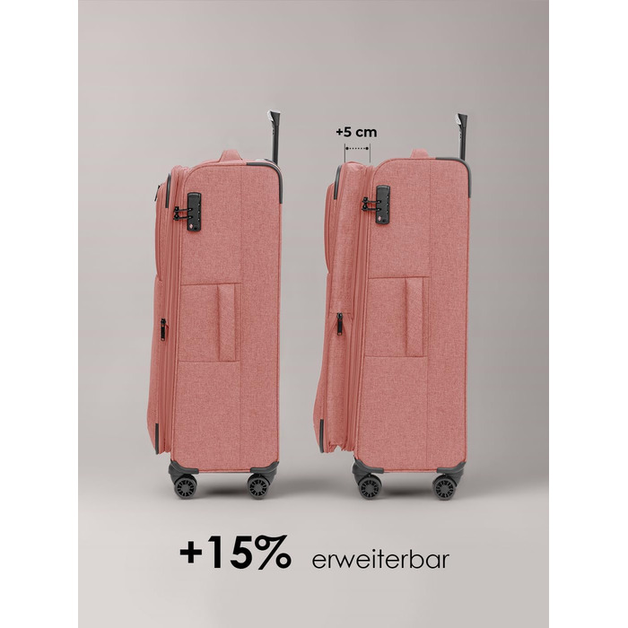 Набір валіз REDOLZ 3 шт. для жінок та чоловіків | Легкі та міцні дорожні валізи з розширенням, Softcase, 4 колеса, TSA-замок | Розширювані валізи (Essentials 12) Rose