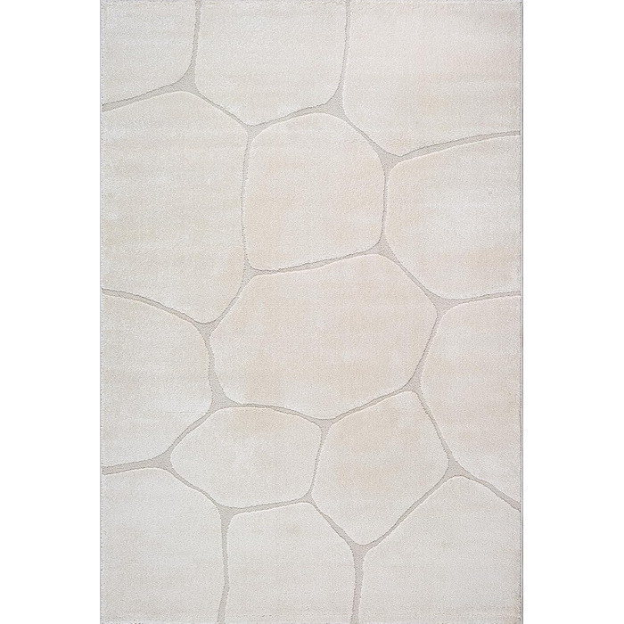 Килим Everest - сучасний коротковорсовий килим для вітальні та спальні з ефектом висоти-низькості, 3D ефект, висока щільність ворсу та приємна м'якість, дизайн Panglao, кремовий (200 x 290 см)