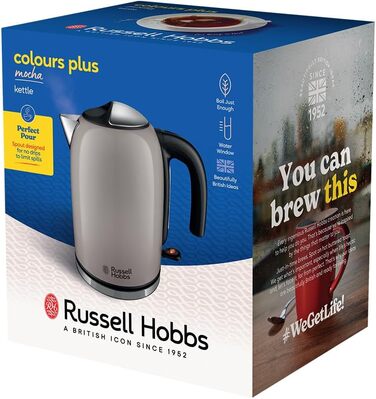 Електричний чайник Russell Hobbs Colours Plus Mokka 1.7л з нержавіючою статтю, 2400W, з фільтром від накипу та індикатором рівня води