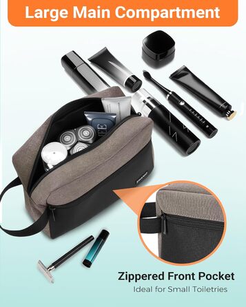 Чоловіча дорожня туалетна сумка, водонепроникна, з кишенею для гоління та ручкою, органайзер для косметики, для спортзалу, душу, ванної кімнати, подарунок для чоловіків, чорно-сіра (чорний & хакі)