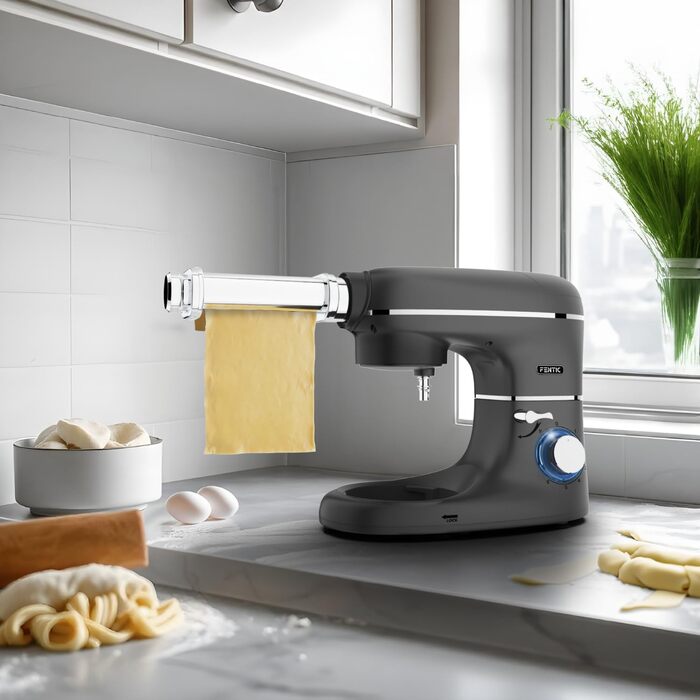 Кухонна машина з тістомісом та машиною для пасти – 2000W, з нержавіючою чашею 6.2L (сіра)